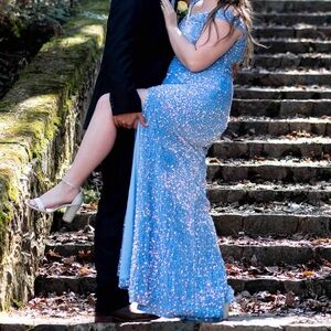 SHEIN Blue Sequin Prom Dress